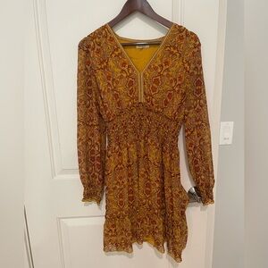 Max Studio yellow and red paisley mini cinch waist dress